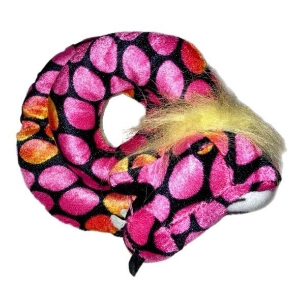 🎉 Small Plush Snake Anna Anaconda by Toy Factory Pink Red Orange Black Coiled - Picture 3 of 6